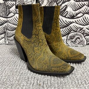 John Fluevog Paisley Ankle Boots - Gold and Black